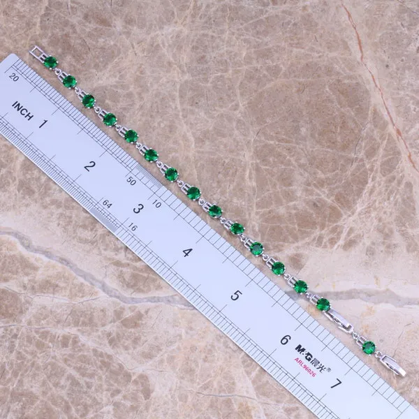 Конфетно-зеленый кубический цирконий 925 пробы Серебряный браслет-цепочка 6-7,5 дюймов S0376