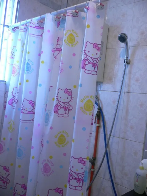 Cartoon Hello Kitty Shower Curtain With Hooks - KawaiiMerch.com