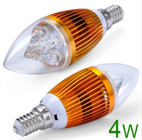 Dimmable Epistar 3 Вт 4 Вт 5 Вт E27 E14 Светодиодный светильник в форме свечи, серебристый/Золотой CE& ROHS теплый белый/холодный белый