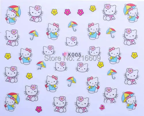Наклейка на палец 22 листа/партия Смешанные 11 видов конструкций 3D hello kitty наклейки для ногтей украшения K001-011