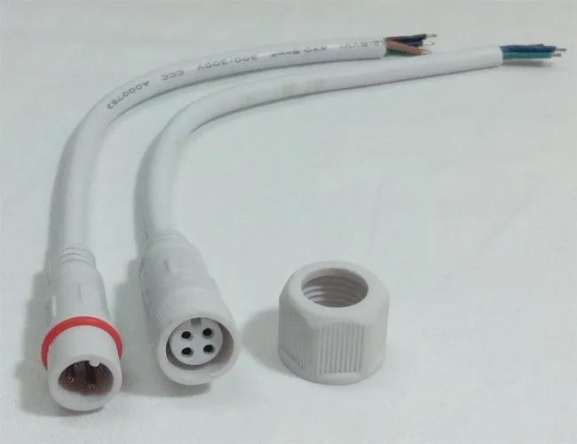 Водонепроницаемый разъем 4 pin, 20 пар/лот, 4X0. 5MM2 провод, белый, IP66, 40 см длиной, аксессуары для подключения светодиодной ленты, с фабрики