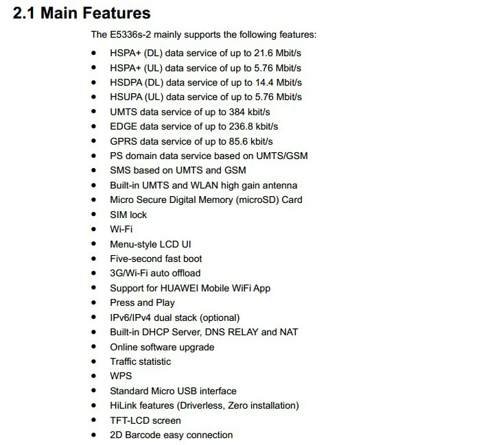 Huawei E5336 HSPA+ WCDMA 900/2100 МГц 21,6 Мбит/с мобильный Карманный WiFi модем
