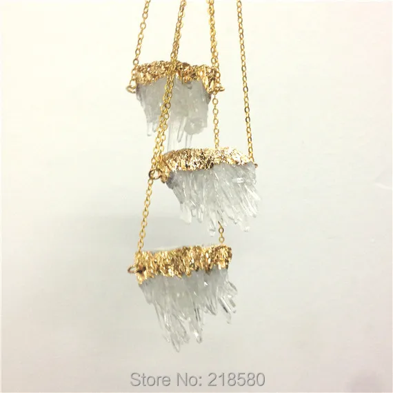 SN-016 Hearling кристалл ожерелье, прозрачный кварц ожерелье, сырой Кристалл кластерный кулон ожерелье золото или посеребренный