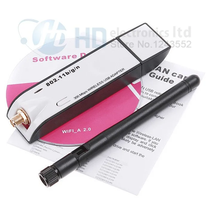 1 шт. мини USB 802.11b/g/n 300 м беспроводной LAN Wifi адаптер со Съемной Антенной Сетевая карта