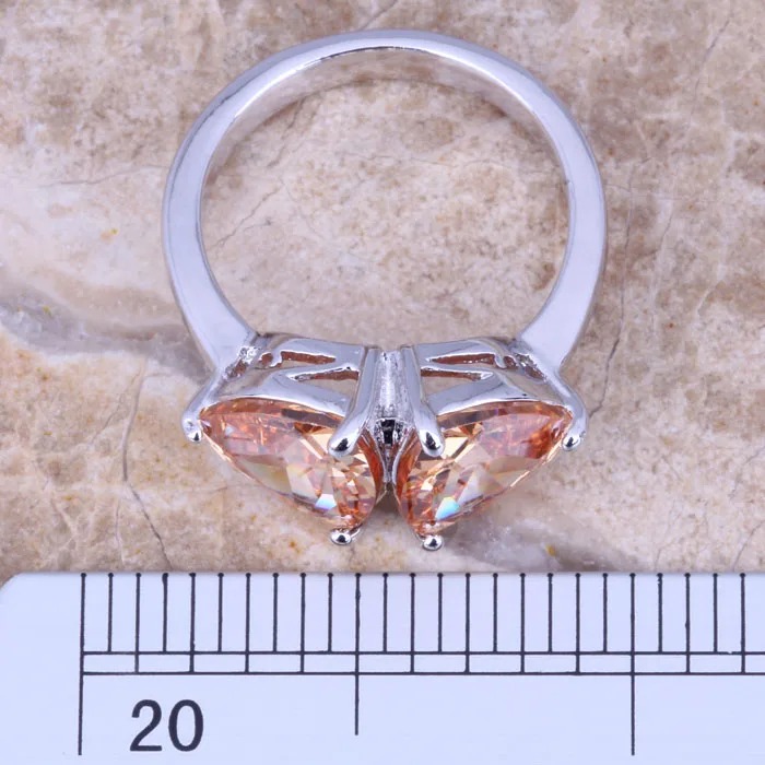 Превосходное Шампанское Morganite Серебряный Штампованные 925 Для женщин кольцо Размеры 5/6/7/8/9 r0966