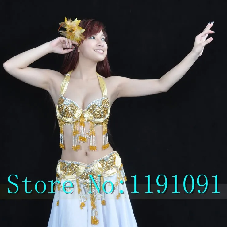 Women Belly Dance Tassel Bra Shiny Sequins Performance Costume