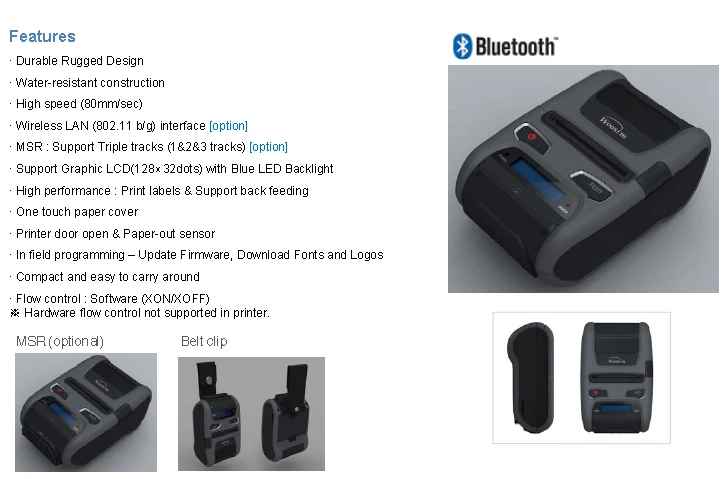 IP65 Водонепроницаемость Android bluetoth, 2 дюйма чековый принтер WSP-I250