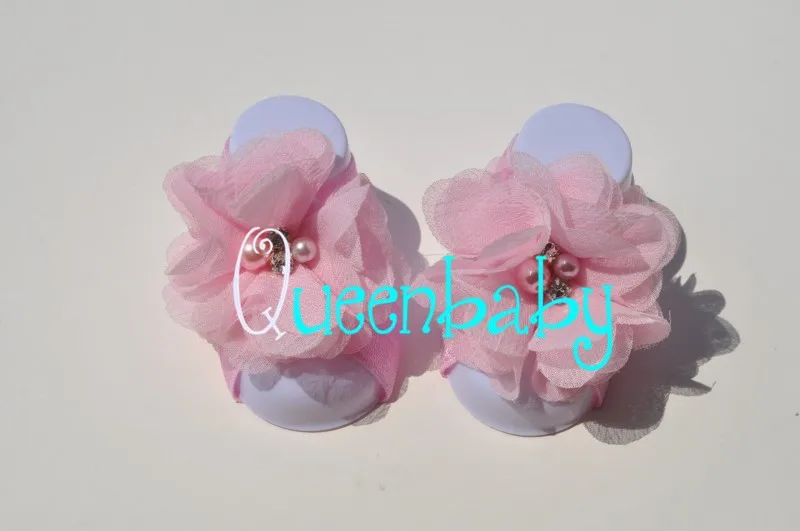 240 компл./лот босоножки ботинки с шифоновыми цветами QueenBaby
