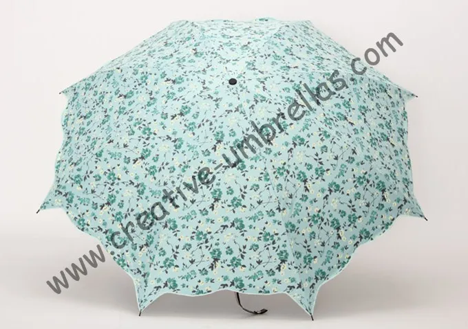 Зонтики листьев лотоса, 100% солнцезащитный крем, UPF> 50 +, ladies'parasol, с цветочным принтом, 210 т черный серебряное покрытие, Вишня зонтик, два раза