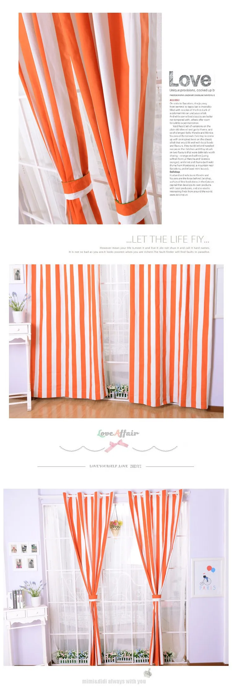 Fashion Orange And White Striped Sheer Curtains For Living Room