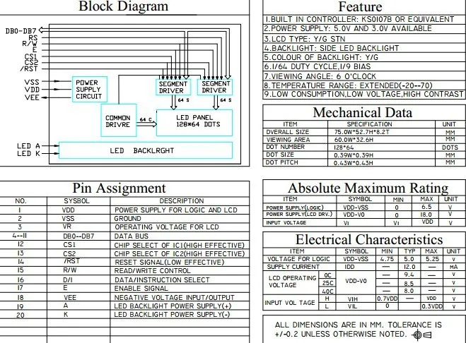 5V WG12864 128x64 75 мм x 52,7 мм точка графика синего цвета цвет Подсветка ЖК-дисплей модуль KS0107 KS0108 совместимый контроллер