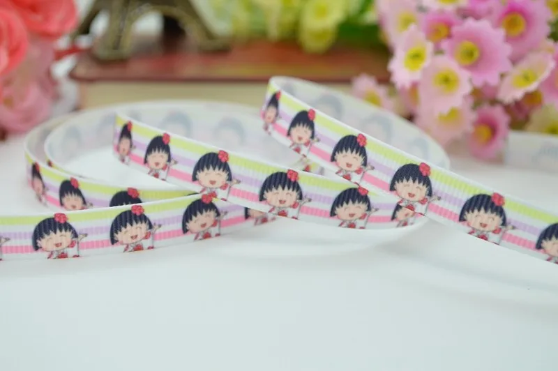 50Y duwes 3/" 9 мм Chibi Maruko Chan печатных полушерстяной лентой, hairbow DIY ручной одежды материалы оптом OEM