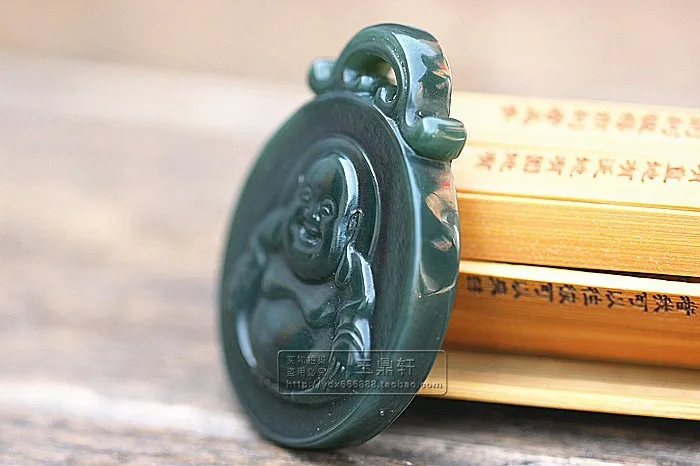 Подлинный медальон hetian jade основной натуральный нефрит из качественного материала и Смеющийся Будда карты