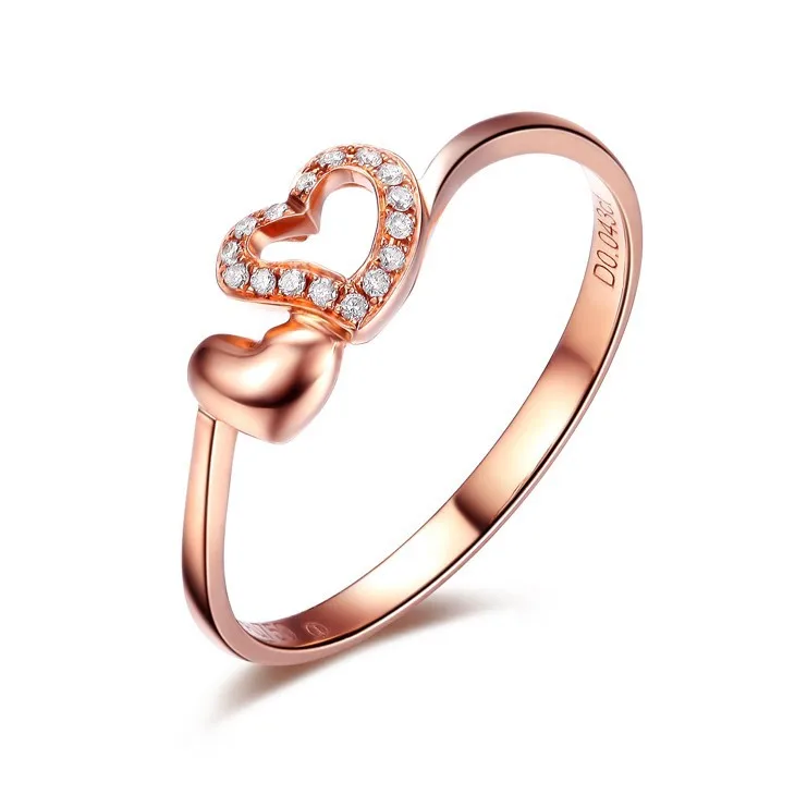 ZOCAI кольцо в форме сердца 0,05 ct натуральный настоящий бриллиант 18 K розовое золото кольцо ювелирные изделия W05344