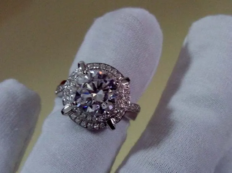 Подлинная Silver 3CT diamond Обручение кольцо Для женщин заявление Юбилей Love подарок для подруги натуральная чистого серебра кольцо