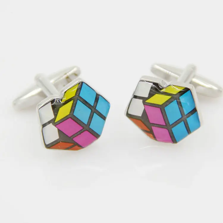 Медь cufflilnks красочные Кубик Рубика ребенок cufflinksfree доставка