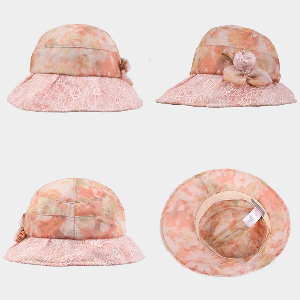 Kenmont Summer Women Lady Real Silk Bucket Hat Wide Brim Vacation Beach Cap
