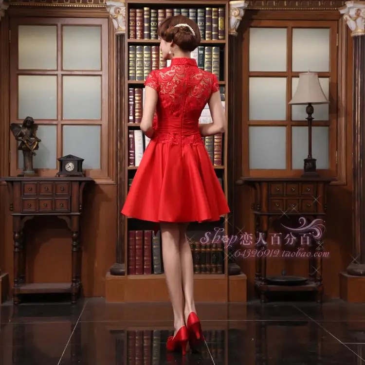 Бесплатная доставка, вечерние платья cheongsam с цветочным рисунком, новинка 2015, Модные Винтажные Красные кружевные короткие платья подружки