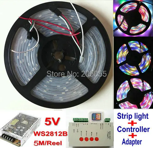 5 м 5 В 60 светодио дный/м программируемый WS2812B RGB 5050 светодио дный ленты адресный Магия цвета Водонепроницаемый IP67+ контроллер(T-1000s)+ Мощность питания