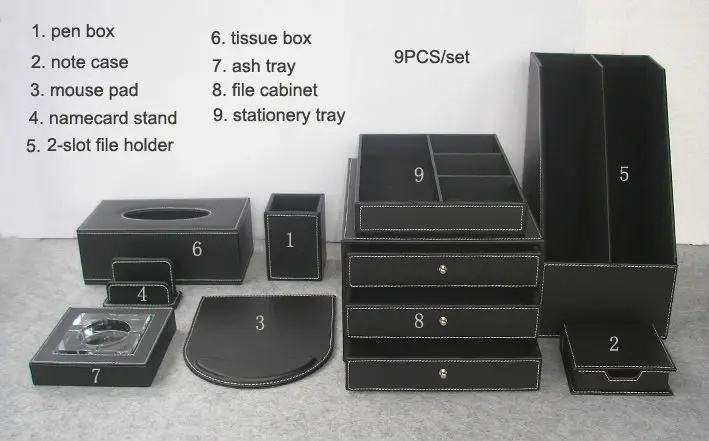9 шт./компл. древесины кожаные офисный стол файл канцелярские принадлежности и организатор ящик для хранения держатель ручки картотеке случае K204A
