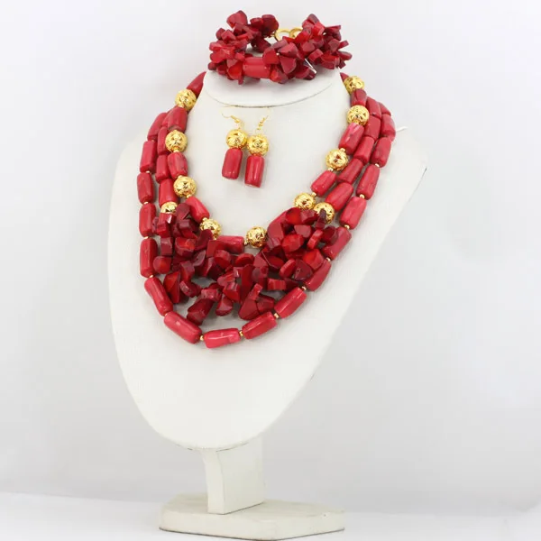 Замечательный Африканский коралловый Бусины Jewelry африканском стиле красного цвета, комплект из Ювелирные наборы мода в нигерийском стиле