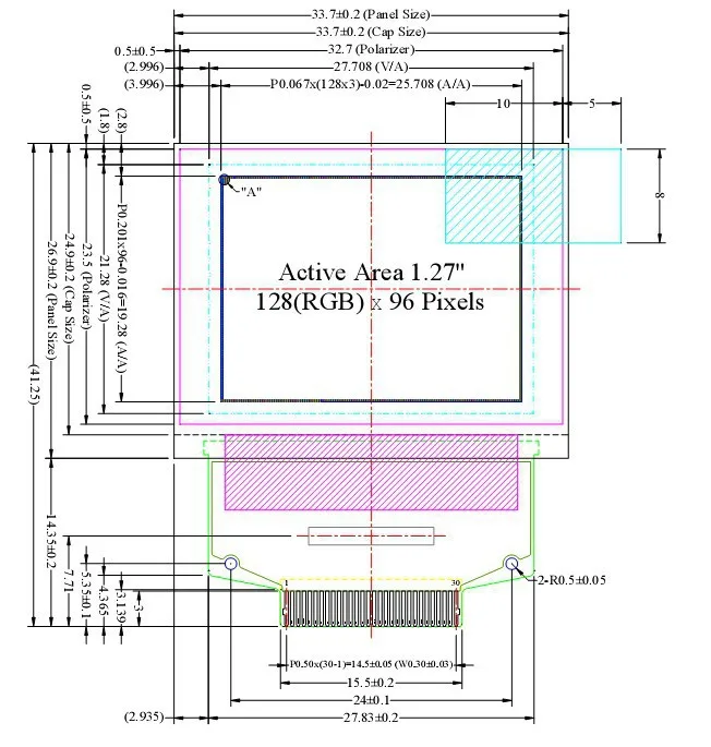 NoEnName_Null 1,27 дюймов 262 K полноцветный Полный вид SPI ЖК дисплей OLED 128*96