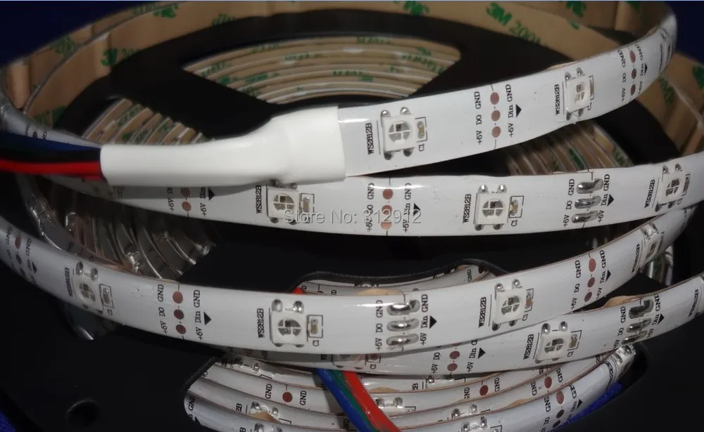 5 м DC5V WS2812B led pixel srip, IP68 в силиконовом покрытии, 30 шт. WS2812B/m с 30 пикселей; 36 Вт; белая печатная плата
