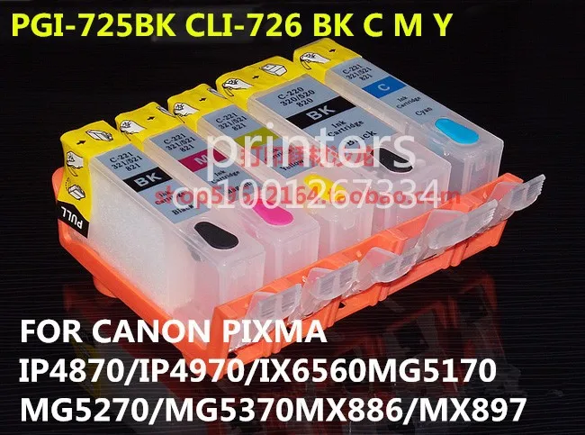 PGI-725 CLI726 перезаправляемый картридж для canon PIXMA IP4870 IP4970 IX6560 MG5170 MG5270 MG5370 MX886 MX897 принтеры 5 видов цветов