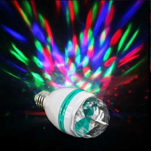100 шт./лот Бесплатная доставка 3 Вт AC85-265V E27/B22 RGB светодиодные лампы Авто вращающийся для Танцы номер партии украшение rgb свет