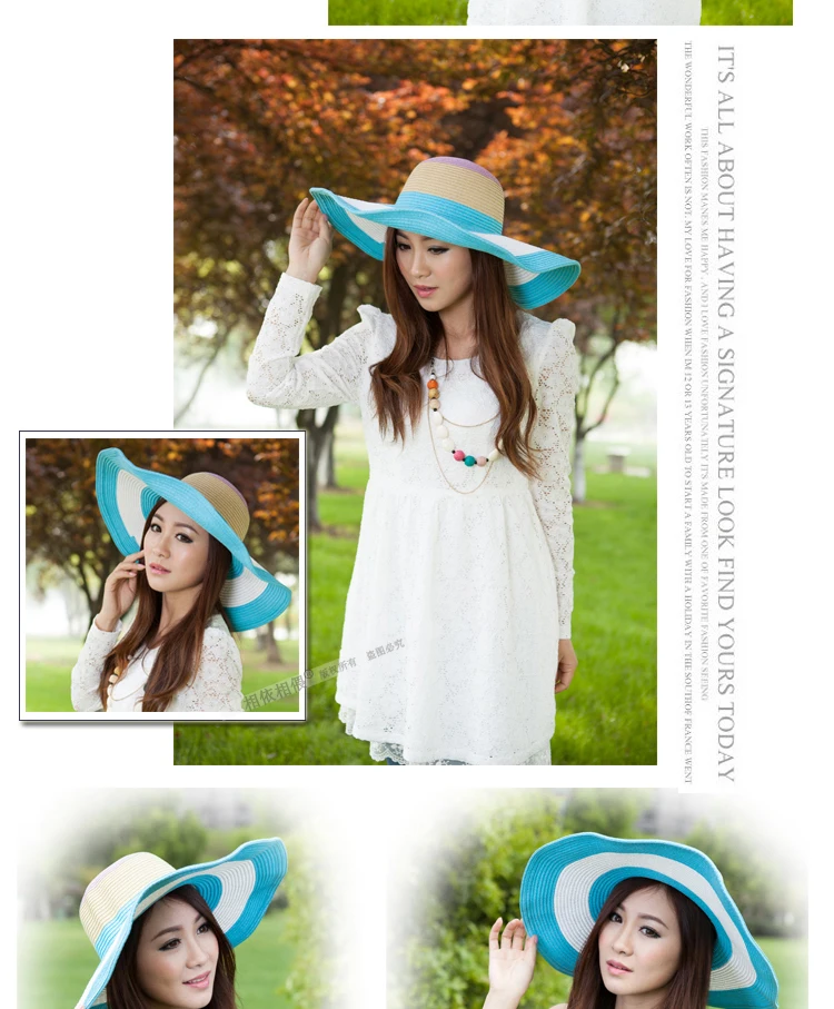 Горячая Мода женские складные широкие с мягкими Полями Летняя Пляжная шляпа соломенная шляпа Кепка D-1459
