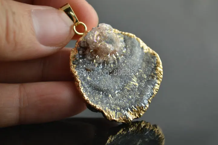 Серый цвет Drusy грубый камень ломтик подвески