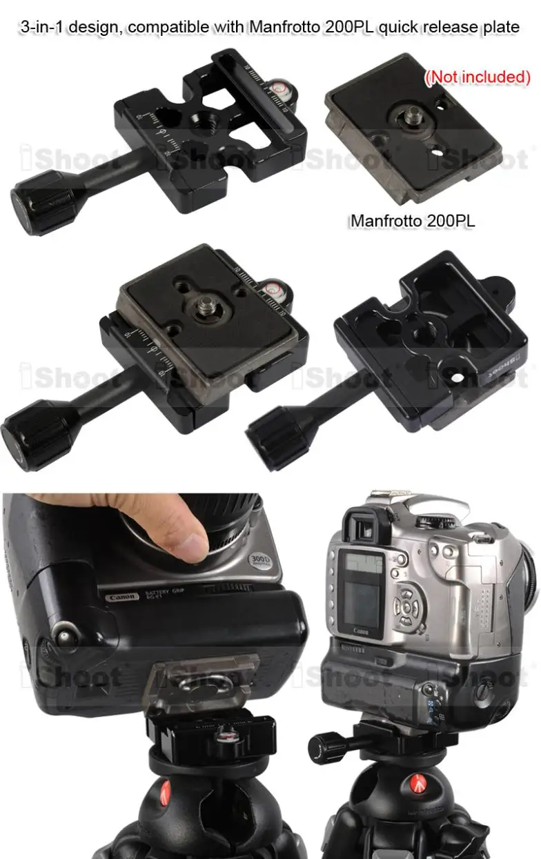 3-в-1 металлическая зажим для Manfrotto 200PL 410PL RRS Совместимость с Arca-Swiss KIRK kangrinpoche BENRO Камера шаровая Головка для штатива-трипода из Quick Release Plate