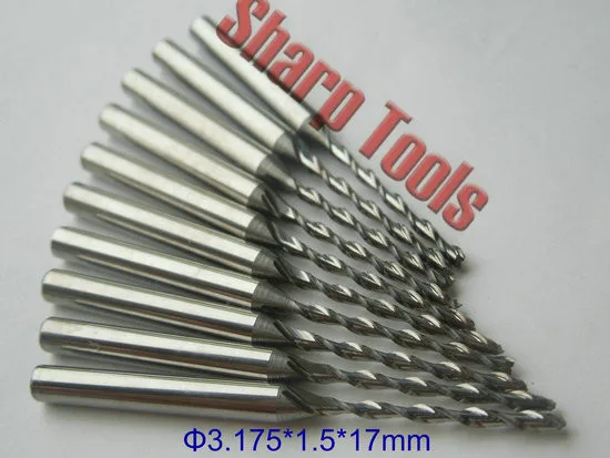 3.175x1.5x17mm 2 Flute Solid Carbide Endmill Engraving CNC Router Tool Bits, Micro Milling Cutters for Wood Router Cutter Lathe