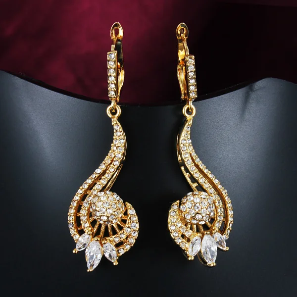 Crystal Gold Earrings For Women The Beautiful Melody Lines Long Crystal Gold Earrings For Women The