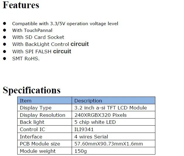 3," 3,2 дюймов 320x240 сенсорный экран SPI lcd ILI9341 TFT+ PCB адаптер
