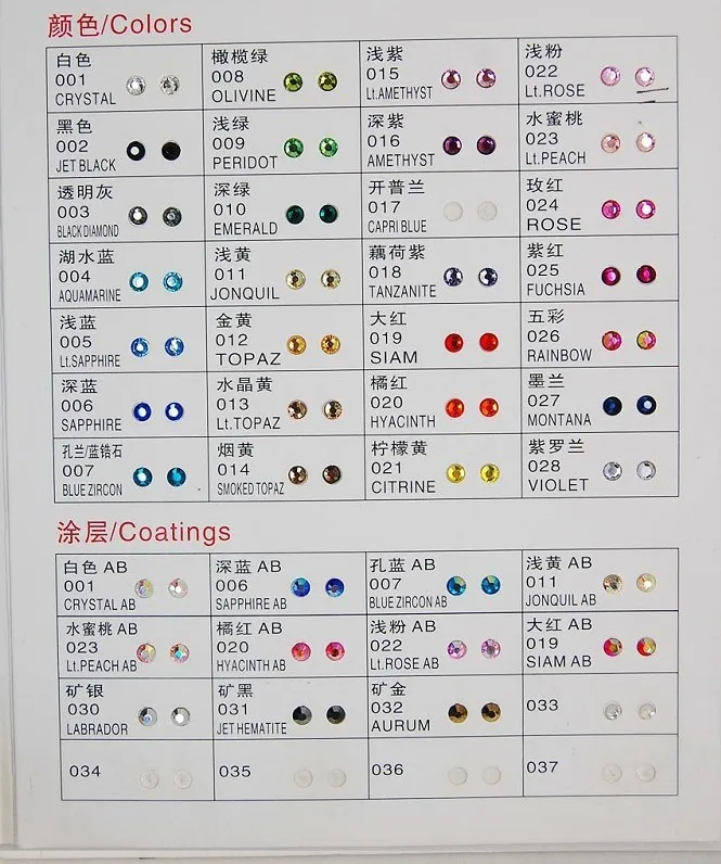 rhinestone color chart