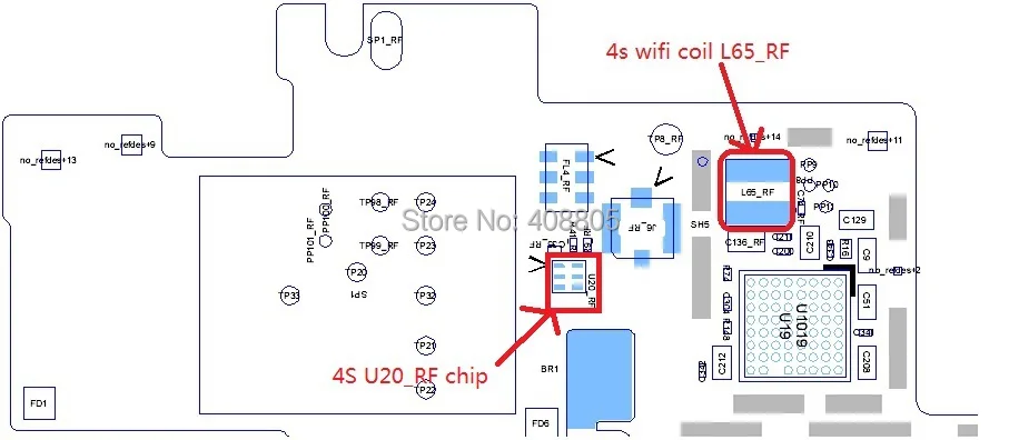 10 компл./лот нет Wi-Fi серый Wi-Fi решение часть для iPhone 4S 4GS u20_rf микросхема и Wi-Fi катушки l65_rf катушки на борту
