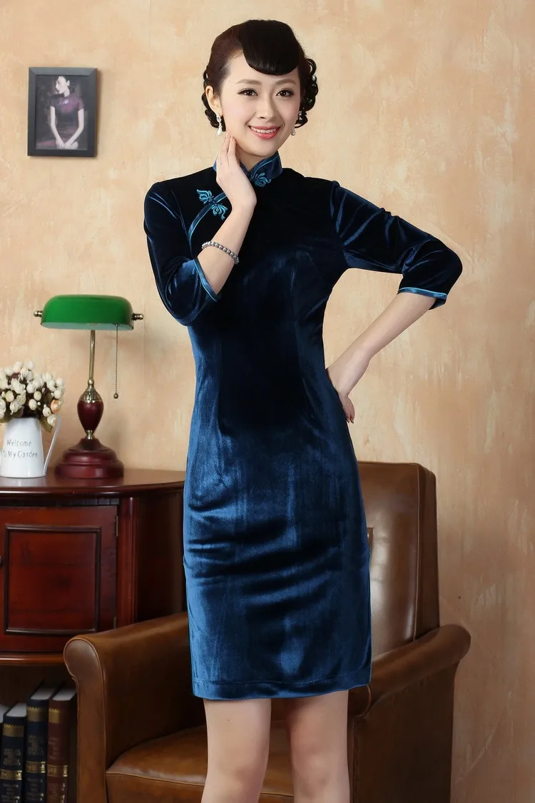 Шанхай история традиционное китайское Платье велюровое cheongsam платья Ципао китайское платье Чонг-сам китайское платье 5 цветов