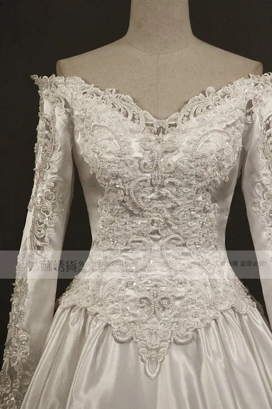Новая мода vestido формальная Роскошная королевская поезд бисером груши Свадебное бальное платье с длинными рукавами кружева мать невесты платья