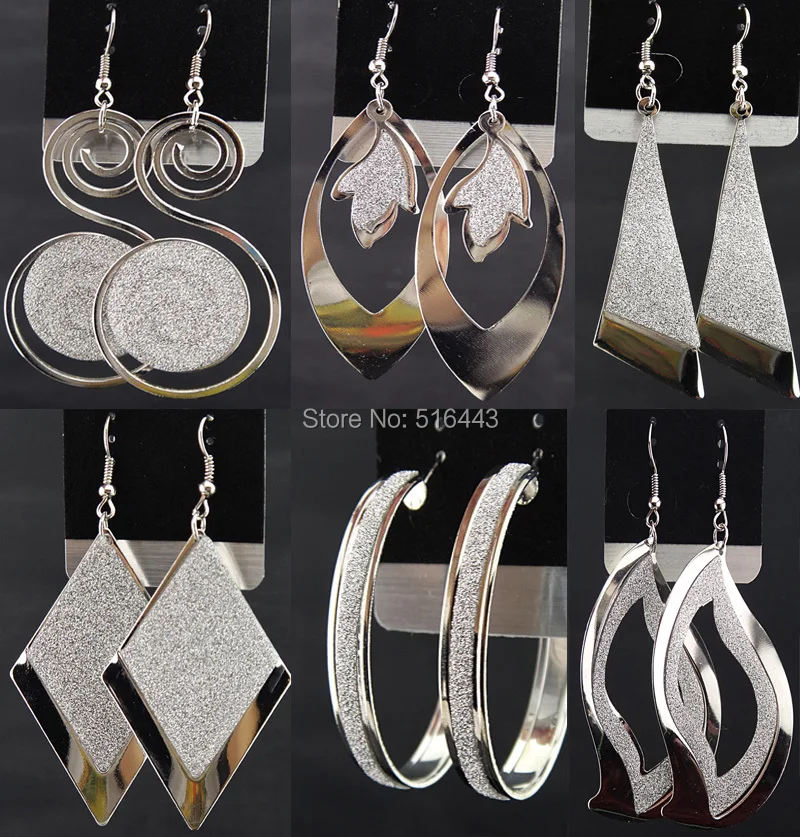 Горячая Распродажа очаровательные 12 пар смешанных стилей модные серебряные P матовые Висячие серьги для женщин ювелирных изделий A-541