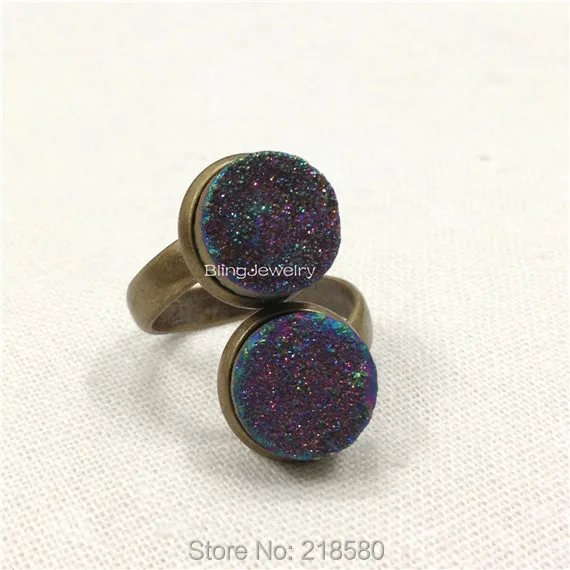 H-CR02 темно-синее титановое кольцо Druzy, античное бронзовое кольцо, 14 цветов