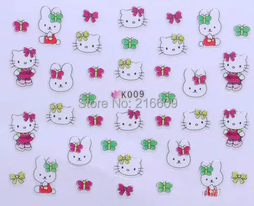 Наклейка на палец 22 листа/партия Смешанные 11 видов конструкций 3D hello kitty наклейки для ногтей украшения K001-011