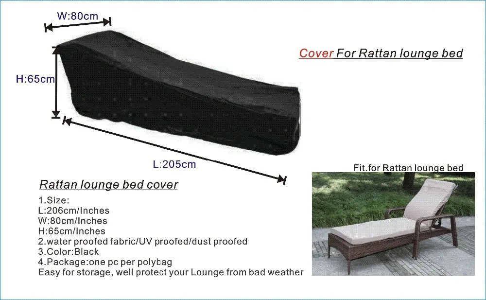 Protective Cover For Rattan Lounge Bed 205x80x65cm Garden Protective Cover For Rattan Lounge Bed