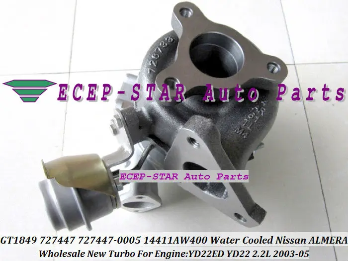 GT1849 727447 727447-0005 14411AW400 Water Cooled Turbo Turbocharger For NISSAN ALMERA Engine  YD22ED YD22 2.2L
