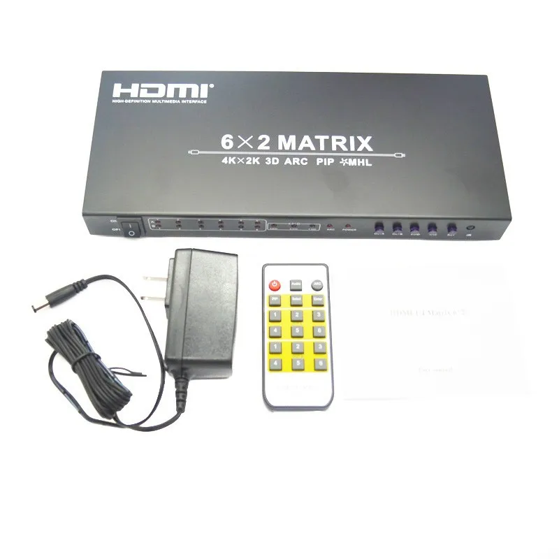 1.4 HDMI Matrix 6x2 hdmi to hdmi Switch converter adapter support 4Kx2K 3D IR extender for HD DVD player satellite receive