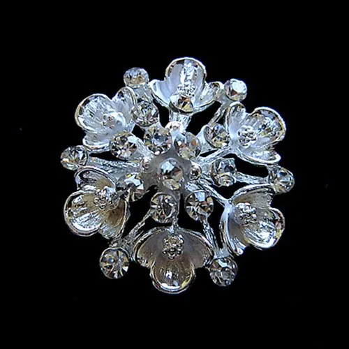 1.25 дюймов Посеребренная Ясно Украшенные стразами Diamante Цветок Булавки брошь