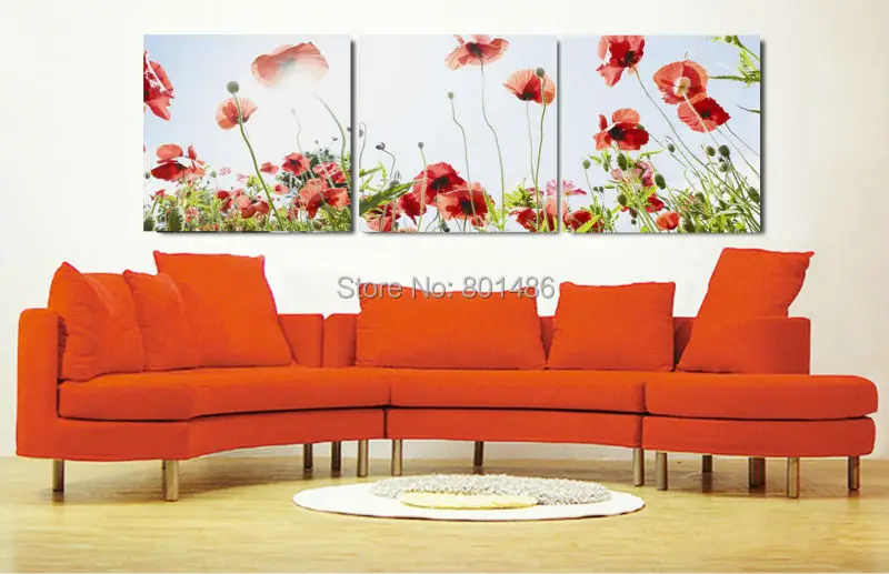 3 предмета в комплекте Красные Маки Цветы Wall Art Pictures Живопись Печать на холсте для Офис украшения комнаты