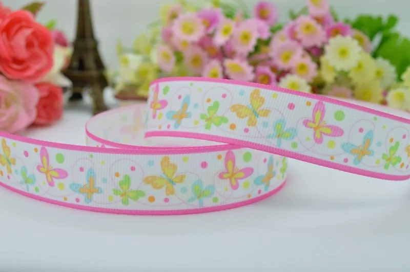 DUWES 7/" 22 мм бабочка мультфильм напечатанный grosgrain лента, лента для волос «сделай сам» ручной работы материалы одежды 50 ярдов OEM
