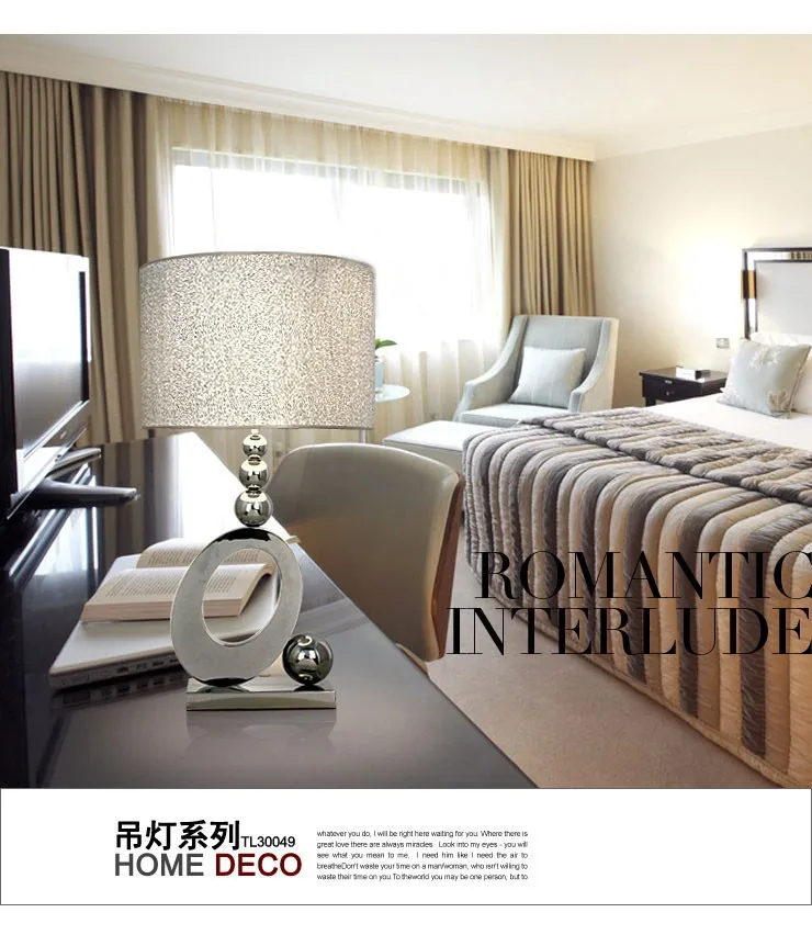 Современная Щепка Цвет ткань тени и хромовое металлическое основание Настольная лампа для гостиницы 30049