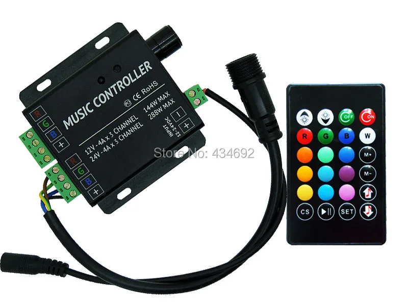 DC12V/24 V 12A 2CH ИК Музыка/звук RGB светодиодный контроллер с 24 кнопками пульт дистанционного управления для RGB светодиодный полоску света